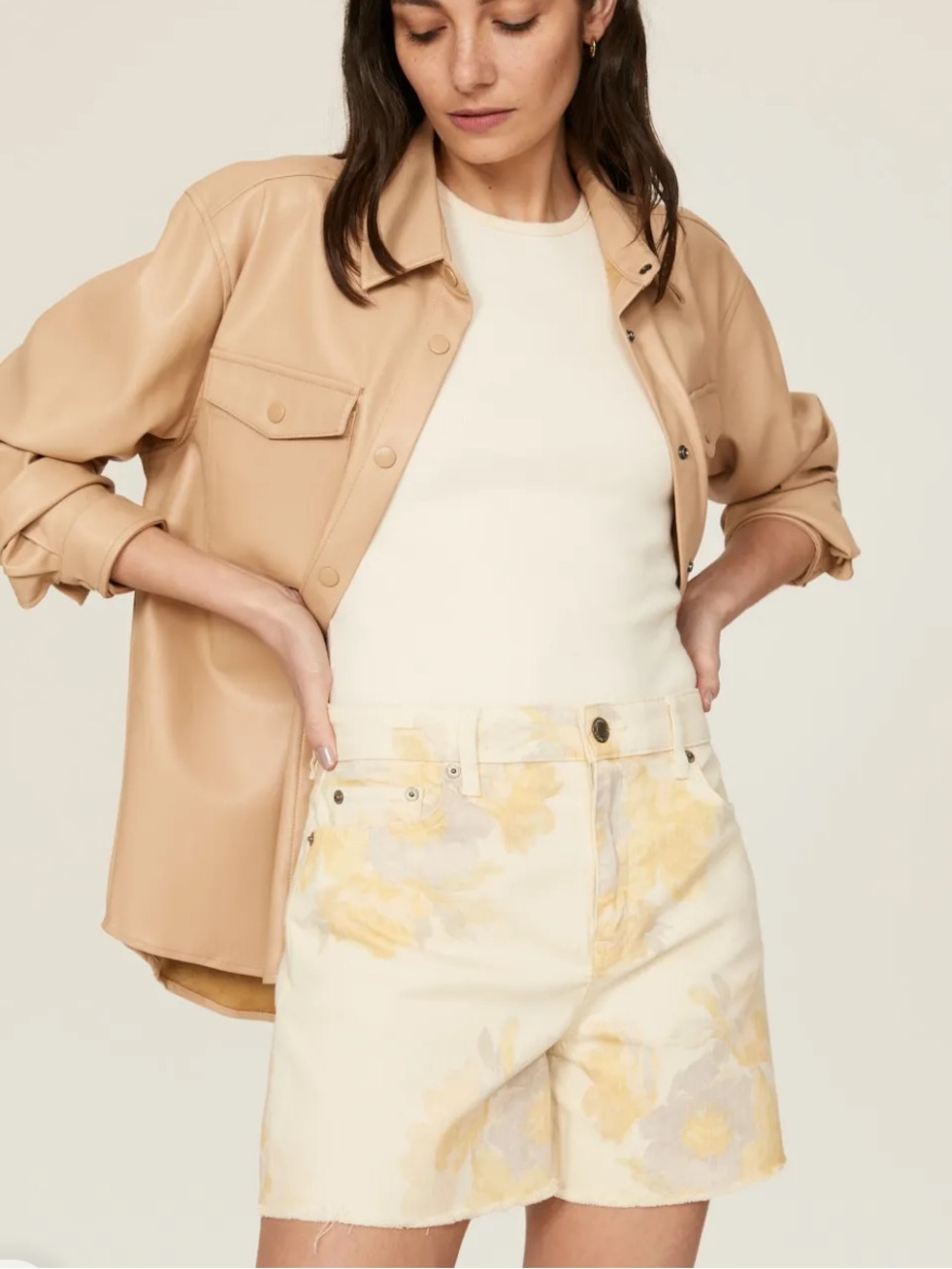 Ralph Lauren Jaycie Cream and Pale Yellow Pastel Floral Denim Shorts Raw Hem